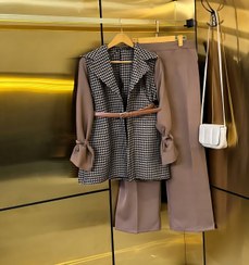 تصویر ست مانتو و شلوار زنانه مدل ترنج جنس پیچازی و مازراتی رنگ مشکی 