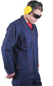 تصویر کاپشن و شلوار کار مردانه پاور آبی کتان پنبه ای - XL Men's power blue cotton linen jacket and work pants