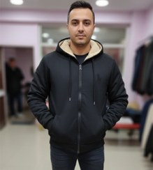 تصویر سویشرت پارچه سوییت داخل خزدار خارجی - مشکی / 2XL 