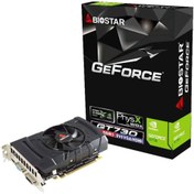 تصویر کارت گرافیک بایواستار مدل GT 730 2GB پردازنده گرافیکی NVIDIA GeForce نوع حافظه GDDR5 با پورت خروجی تصویر HDMI ، DVI-D ، VGA 