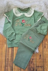 تصویر ست بلوز و شلوار یقه گیپور ۳۸ - رنگ سبز / سایز۵۵ 