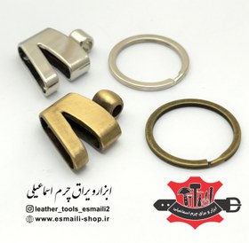 تصویر یراق جاکلیدی و جاسوییچی چرم خور طرح لبخند با حلقه دولا 