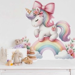 تصویر برچسب دیواری اتاق کودک طرح یونیکورن 