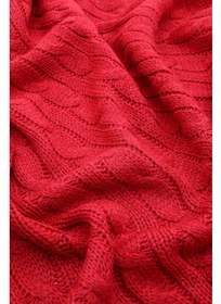 تصویر پتو تلویزیونی بافتنی بیوکاتن - قرمز با پوم‌پوم برند favora Biocotton Knitwear Pompom TV Blanket - Red