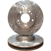 تصویر دیسک ترمز جلو کیا سراتو سوراخ دار شیاردار روتینگر - مصباح ترمز 