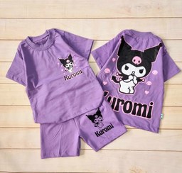 تصویر ست تیشرت شلوارک دخترانه کرومی رنگ بنفش سایز ۴۰ تا ۵۵ 