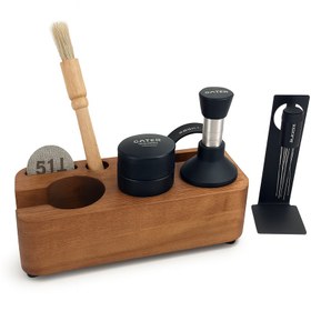 تصویر ست کامل ابزار قهوه گتر ۵۱ میلی‌متری با استند چوبی پرادا 