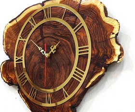 تصویر ساعت دیواری چوبی رستیک چوب سنجد ورزین طرح گل طبیعی Rustic Wooden Wall Clock