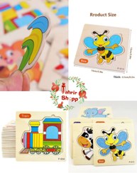 تصویر پازل چوبی طرح حیوانات و حشرات ۶ قطعه سایز ۱۴ در ۱۴ سانت 