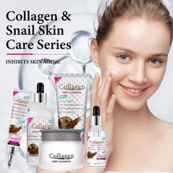 تصویر پک ۵ عددی مراقبت از پوست صورت کلاژن حلزون collagen+ست براش الماسی 4 تکه رایگان A pack of 5 facial skin care products with snail collagen + 4-piece free diamond brush set