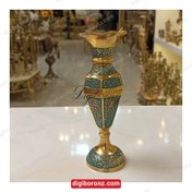 تصویر گلدان برنجی برنزی شش ضلعی میناکاری هندی Indian Enameled Hexagonal Bronze Brass Vase