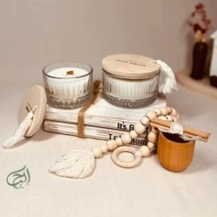 تصویر شمع ظرف شیشه ای ( جار درب دار چوبی) 