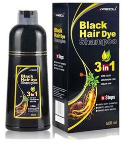 تصویر شامپو رنگ موی دائم سیاه 500 میلی لیتر سه در یک برند meidu 3 In One Permanent Black Hair Dye Shampoo 500ml