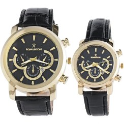 تصویر ست ساعت مچی عقربه ای زنانه و مردانه تک موتور ساده چرمی کد 0010 