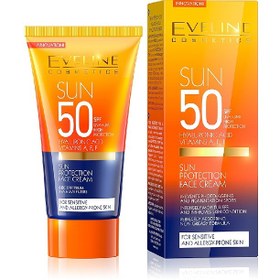 تصویر کرم ضد آفتاب SPF 50 بی رنگ مناسب پوست حساس و مستعد آلرژی 50میل اولاین ا Eveline Sun Protection Face Cream 50ml Eveline Sun Protection Face Cream 50ml