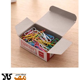 تصویر دلي کليپس رنگي 100 عددي 39716 deli colored paper clips 33mm 100pcs 39716