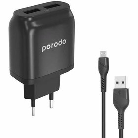 تصویر شارژر دیواری پرودو مدل PD-0203MEU به همراه کابل تبدیل Micro USB Porodo PD-0203MEU Wall Charger Aito-ID Micro USB Cable