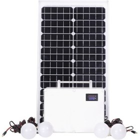 تصویر سیستم روشنایی خورشیدی 30 وات مدل لیتیومی کد SCPK-30 ظرفیت 130 وات ساعت solar portable package 30 w type SCPK-30