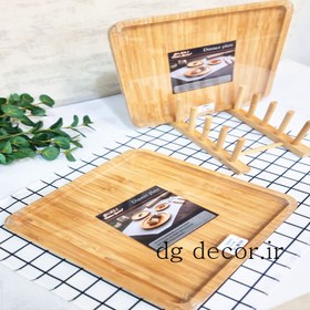 تصویر بشقاب مربع بزرگ چوبی بامبو وارداتی ترک 