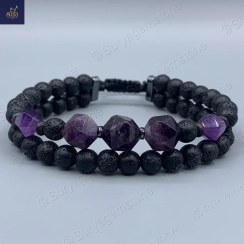 تصویر دستبند مردانه ،معدنی و اصل، سنگ آمیتیست، لاوا و حدید ، Eclipse of Amethyst 