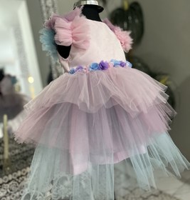 تصویر لباس عروس بچگانه دامن کوتاه تور سانول - سايز Dress