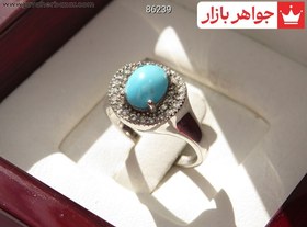 تصویر انگشتر نقره فیروزه نیشابوری خوشرنگ زنانه کد 86239 