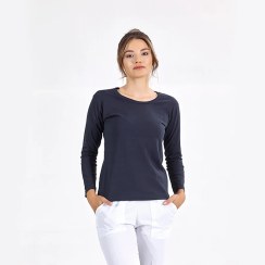 تصویر آندر اسکراب پزشکی سرمه‌ای کتان آستین بلند چیزگی مدیکال 