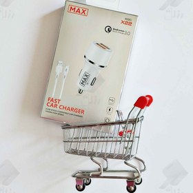 تصویر شارژر فندکی 30 وات مکس مدل X22 به همراه کابل microusb 