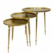 تصویر ست میز عسلی پذیرایی فلزی سه‌تایی دست‌ساز نیکل و آلومینیوم رنگ طلایی 