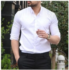 تصویر پیراهن مردانه سفید دکمه مخفی سایز L تا ۳XL 