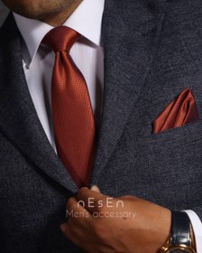 تصویر ست کراوات و دستمال جیب مردانه نسن | آجری ساده (جودون) S45 