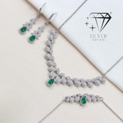 تصویر فول ست نقره طرح مارسا اشک سبز – کد 09 