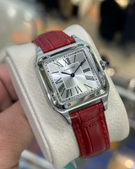 تصویر ساعت مچی زنانه کارتیه سانتوس دومونت بند چرم قرمز 