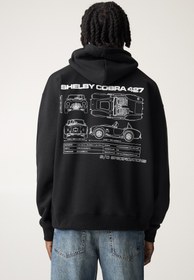 تصویر سویشرت مشکی با کلاه و طرح شلبی کوبرا 427 برند PullAndBear Shelby Cobra 427 baskılı ve kapüşonlu siyah sweatshirt