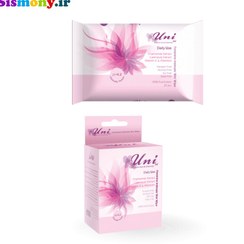 تصویر دستمال مرطوب و معطر پاک کننده بانوان روزانه یونی لد 20 عدد uni led feminine intimate wet wipe daily use 20 PCS