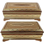 تصویر جعبه دستمال کاغذی و کارد و چنگال خاتم کاری صلیبی 