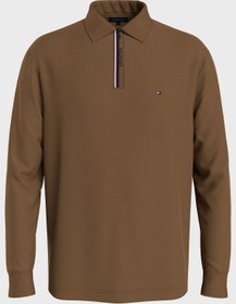 تصویر خرید اینترنتی سوییشرت مردانه قهوه ای تامی هیلفیگر MW0MW33267 GWJ Pamuklu Slim Fit Fermuarlı Polo Yaka Sweat Erkek SWEAT MW0MW33267 GWJ