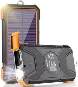 تصویر Solar Power Bank 26800mAh, Wireless Solar Charger 18W USB C Output Input Fast Charging, External Battery Pack Compatible with iPhone Galaxy &amp; All QI Enabled Devices for Outdoors (Orange) 