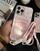 تصویر قاب موبایل آیفون خرگوش بانی گاردن گل رز ریز جاکارتی و بندست 