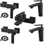 تصویر ست شیرآلات کسری مدل آمازون مشکی مات مجموعه ۷ عددی 