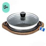 تصویر تابه گریل چدنی یونیک درب دار 30 سانتیمتری (سینی چوبی) UN-6001 