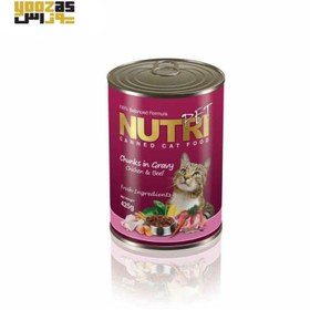 تصویر کنسرو چانک گربه بالغ نوتری پت با طعم مرغ و برنج در سس Nutripet Chunks Canned Adult Wet Cat Food With Chicken & Rice Flavor In Gravy