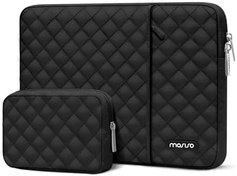 تصویر MOSISO Laptop Sleeve Compatible with MacBook Air 15 inch M3 M2 2023 2024 / Pro 15 A1990 A1707, 15 Surface Laptop, HP Stream 14 inch, Square Quilted Vertical Bag with Pocket&amp;Small Case, Black 