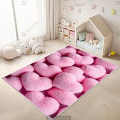 تصویر فرش اتاق کودک فانتزی طرح قلبی پشمی رنگ صورتی DC-1511 