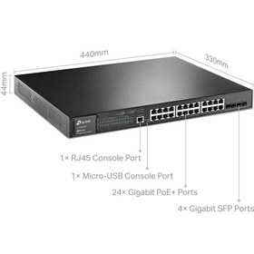 تصویر سوییچ 24 پورت گیگابیت مدیریتی PoE تی پی لینک مدل TL-SG3428MP TP-LINK TL-SG3428MP 24-Port PoE Gigabit Management Switch