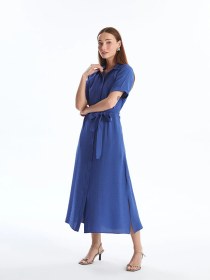 تصویر ماکسی‌ اورجینال زنانه LCWAIKIKI Classic Plain Short Sleeve Women's Shirt Dress 