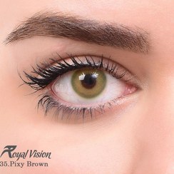 تصویر لنز رنگی رویال ویژن روزانه 100 ساعته، شماره 35 مدل Pixy Brown هاله دار سبز عسلی royal vision colored daily contact lens number 35 pixy brown