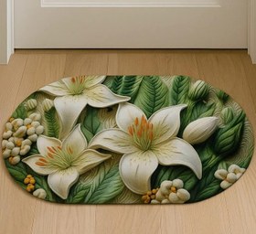 تصویر پادری طرح گل لیلیوم سه‌بعدی سفید و سبز سایز 60×40 