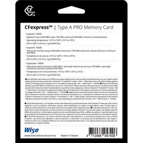 تصویر کارت حافظه ۱۶۰ گیگ Wise Advanced 160GB CFX-A Pro Series CFexpress Type A Memory Card Wise Advanced 160GB