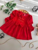 تصویر پیراهن مخمل قرمز نوزادی کد 296 